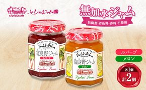 ◆ふらのジャム園◆ ジャム 2種（ ルバーブ/メロン ）各1個 [ 無加水 ジャム 果物 フルーツジャム セット 詰め合わせ 富良野ジャム 北海道 ]