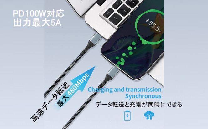 005A775 充電ケーブル スマホ ノートPC タブレット等に対応 Type C to C 充電