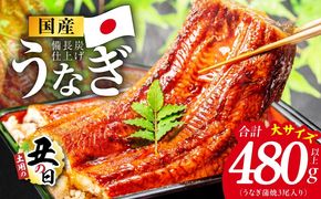 kgp0130d 【土用の丑の日】国産うなぎ蒲焼 480g以上（大サイズ3尾）【レンチン 湯煎対応 簡単調理 鰻 ウナギ 人気総菜 日本産 特別規格】