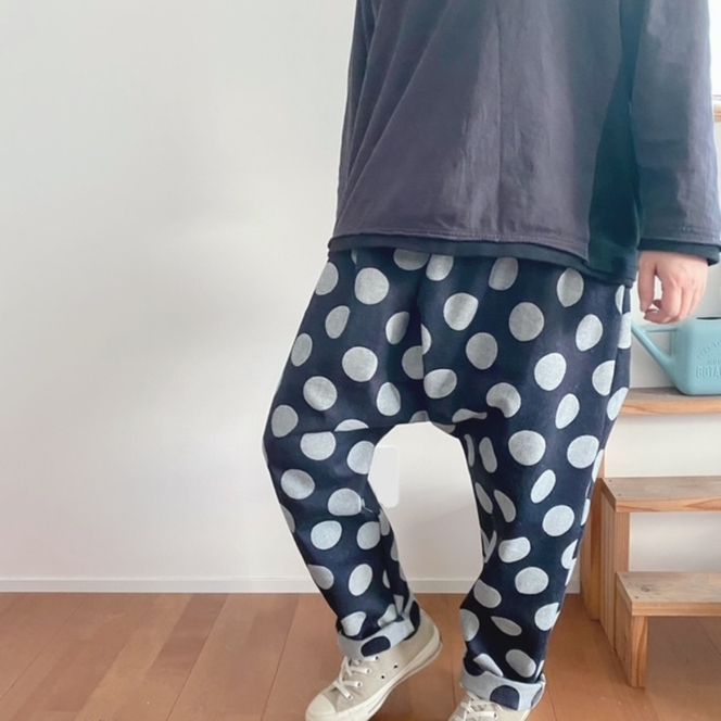 大人サイズ『大きなドット』児島デニムのサルエルパンツ サルエル パンツ デニム 児島デニム ドット ファッション