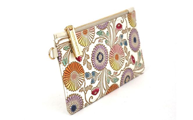 【文庫屋大関】すっきりカードケース　更紗菊【皮革工芸品】 ファッション小物 雑貨 フラグメントケース 小銭入れ付き 収納 スマート 日本製 花柄 