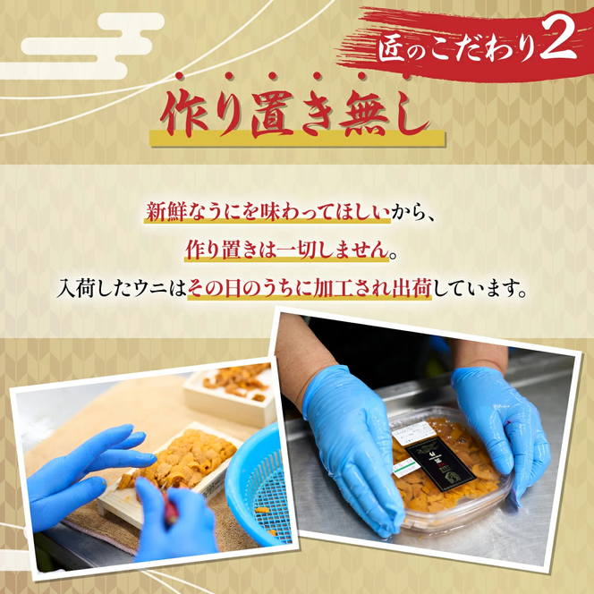 無添加　極上エゾバフンウニ塩水パック 100g　配送期間B：10月下旬～11月下旬迄 [mh-0462_B]