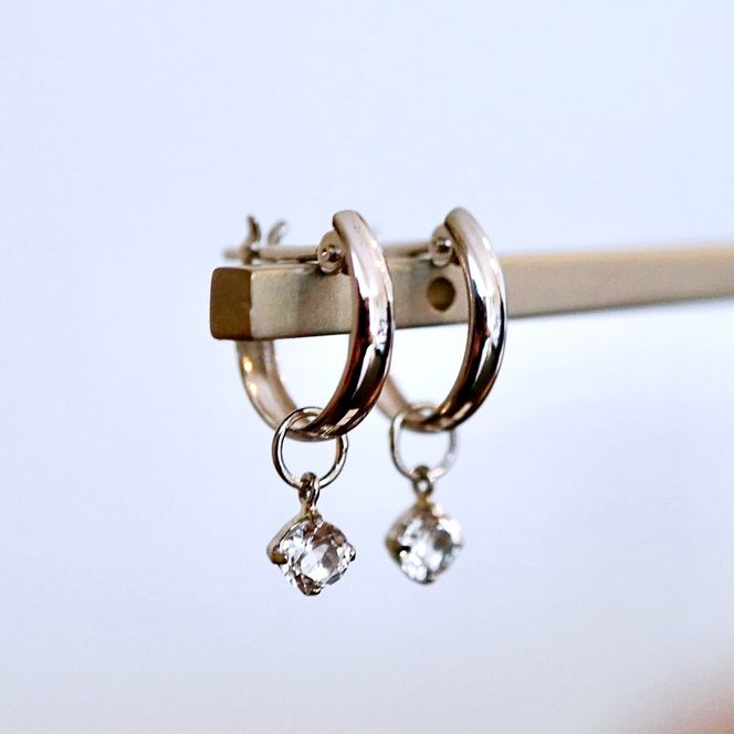 Pt900 プラチナ 2WAY ピアス 地金 ホワイトトパーズ フープピアス(直径10mm) 保証書付 SMK-5249 SWAD098-wtp