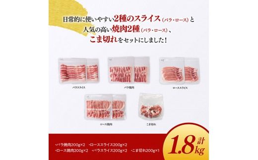 「まるみ豚」宮崎県産豚肉　厳選5種セット　計1.8kg 【 豚肉 豚 肉 国産 川南町 バラ ロース バラスライス ローススライス こま切れ 】[D11506]