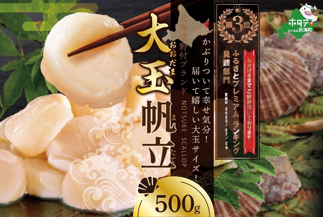 ランキング第3位獲得!北海道 野付産 漁協直送 冷凍ホタテ 貝柱 大玉(Sサイズ)ホタテ500g[NK000NFT0]