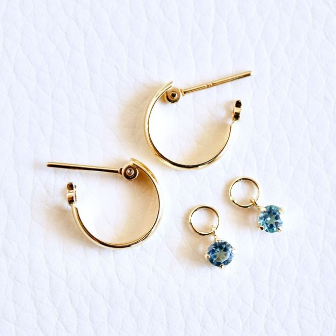 K18(18金) イエローゴールド 2WAY ピアス 地金 ブルートパーズ フープピアス(直径10mm) 保証書付 SMK-5249 SWAD099-btp