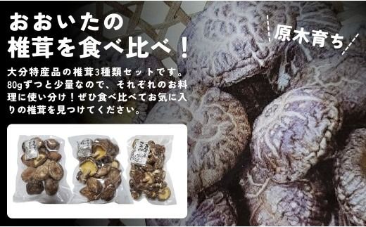 干し椎茸セット(どんこ・香信・こつぶ各80g) 原木栽培 しいたけ シイタケ 原木椎茸