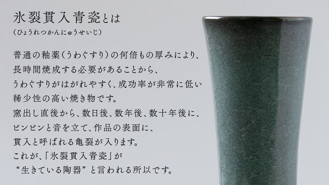 【氷裂貫入青瓷】花器 （小野寺裕司 作） 径6.4cm×高さ23cm | 花 花瓶 陶器 陶芸 インテリア [EW34-NT]