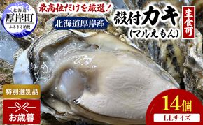 【お歳暮】北海道 厚岸産 ブランド牡蠣 マルえもん 殻付き 牡蠣 LLサイズ 14個 【光輝】 [ 魚貝類 生牡蠣 海鮮 海の幸 生食用牡蠣 生食用 生食用殻付き牡蠣 濃厚 甘み  オイスター ]  
