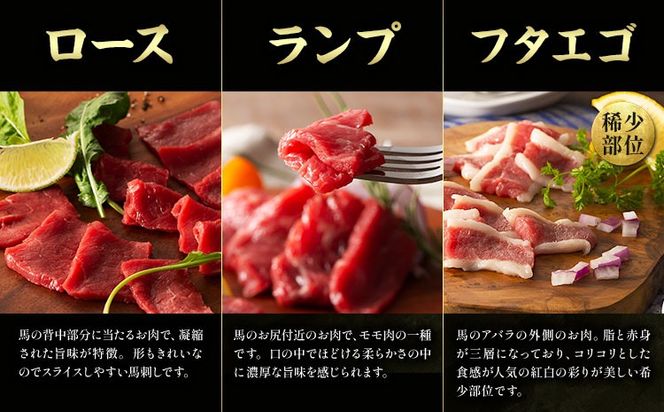 馬肉 熊本特産 フジチクオリジナル ふじ 馬刺し 堪能 セット 道の駅竜北《30日以内に出荷予定(土日祝除く)》 熊本県 氷川町 肉 馬肉 メン 大トロ 中トロ ヒレ シャトーブリアン ロース ランプ 上赤身 ネギトロ ふじ馬刺し セット 食べ比べ---sh_fyekfofb_r7_30d_99500_820g---