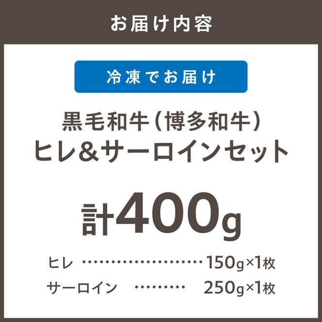 博多和牛【A4～A5ランク】ヒレ 150g×1枚＆サーロイン 250g×1枚(計400g)【木村食品】_HA1744