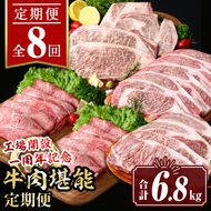 isa650 【定期便8回】工場開設一周年記念 牛肉堪能定期便(合計6.8kg) 黒毛和牛 リブロース サーロイン ステーキ スライス 大判 焼肉 牛 うし 牛肉 すきやき しゃぶしゃぶ 牛しゃぶ ロース アウトドア 食べ比べ BBQ 冷凍 【サンキョーミート株式会社】