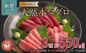 セレクト朝市「津軽海峡産天然本まぐろ」（赤身300g前後、中トロ200g前後、大トロ150g前後）_HD009-034