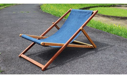 《 受注生産 》布製 デッキ チェア 1脚 （ネイビー）【 フットレスト 付き 】 インテリア アウトドア キャンプ テラス 庭 家具 日用品 椅子 イス リクライニング 折りたたみ コンパクト 収納 [DP004us]