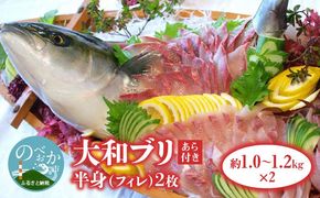 【大和ブリ】半身（フィレ）約1.0～1.2kg×2枚（スキンレスロイン仕様あら付き）　N072-YD0191_1