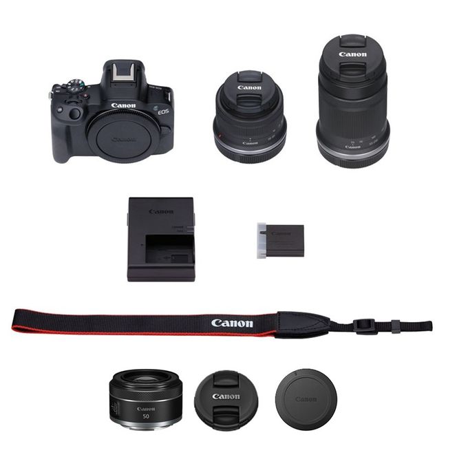 【追加レンズセット】キヤノン ミラーレス カメラ EOS R50 ブラック ダブルズームキット & 単焦点レンズ Canon キャノン 一眼 家電_0054C
