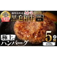 ＜A4・A5等級＞鹿児島県産 黒毛和牛100%使用 極上ハンバーグ(計750g/150g×5個)  a2-086