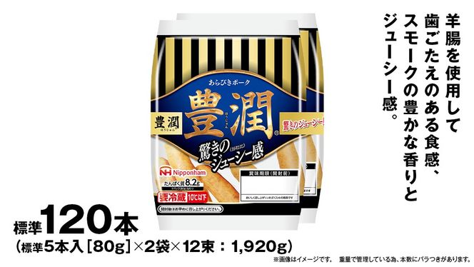 日本ハム 豊潤 12束セット ( 80g × 2袋 ) あらびき ポーク ウインナー 日ハム ソーセージ 肉 お肉 豚肉 にく [AA062ci]