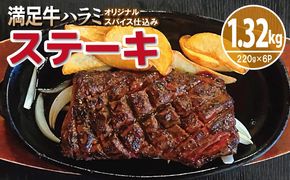 G3365 【満足牛ハラミステーキ】オリジナルスパイス仕込み 1枚220g×6P 合計1.32kg 【味付け ハラミ 小分け 焼くだけ 簡単調理 BBQ 牛肉】