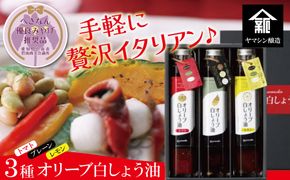 【へきなん優良みやげ推奨品】オリーブ白しょう油３種詰め合わせ H010-009