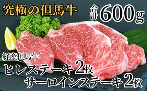 《12/21まで年内発送》【但馬牛 経産牛 サーロインステーキ150g×2 ヒレステーキ150g×2 合計4枚 600g】黒毛和牛 ルーツ 但馬牛 経産但馬牛 牛肉 焼肉 和牛 冷凍 産地直送 ふるさと納税 返礼品 おすすめ 但馬 神戸 兵庫県 香美町 村岡 牛将 村岡ファームガーデン 02-07