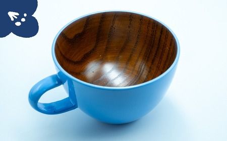 「信州の名工」による漆絵入り 木製スープマグ【青】（Ba-022）