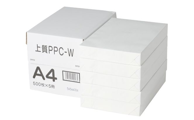 【定期便6回】日本製紙 上質PPC-W A4コピー用紙 2500枚（500枚×5パック） 上質紙 白色 事務用品 コピー機 複写機 熊本県 八代市