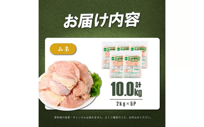 鹿児島県産若鶏ムネ肉 計10kg(2kg×5P) b3-029