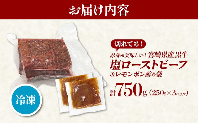 切れてる！赤身が美味しい宮崎県産黒牛 塩ローストビーフ250g×3パック