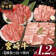 宮崎牛4種食べ比べ焼肉1.2kg N0147-B817