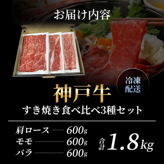 数量限定 特別寄附額 神戸牛 すき焼き 計1.8kg(600g×3種) 肩ロース もも バラ セット