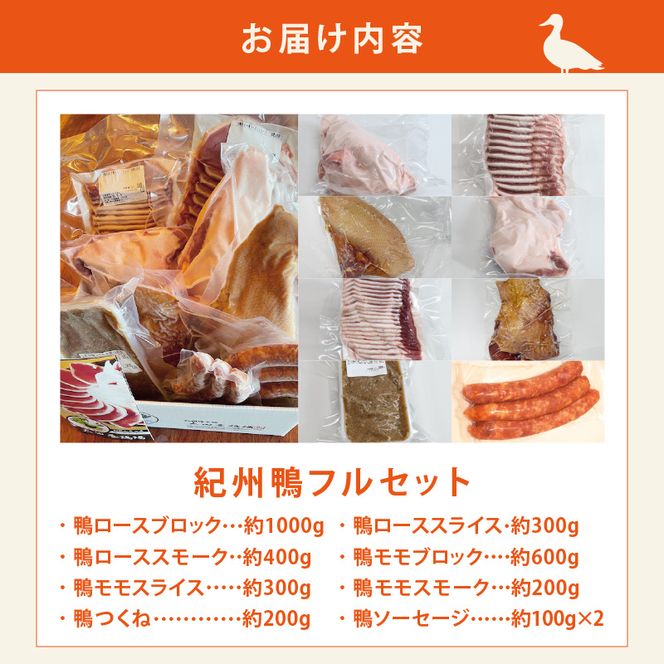 紀州鴨フルセット（ロースブロック・スライス・スモーク モモブロック・スライス・スモーク つくね ソーセージ）※到着希望日（時期）指定不可_AK7003