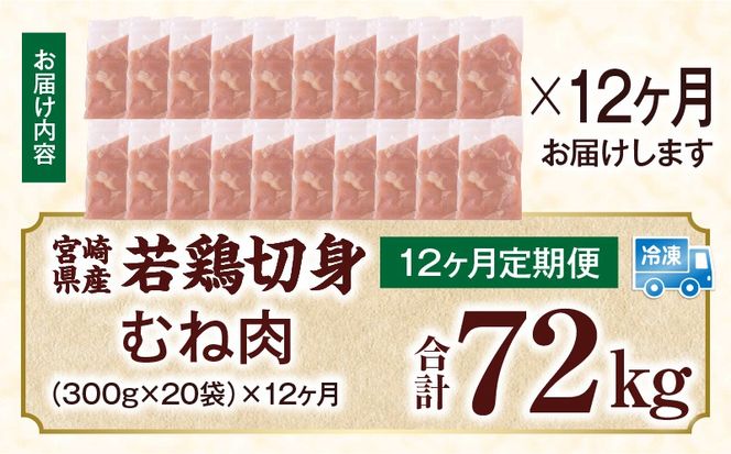 宮崎県産 若鶏切身 むね肉 6kg（300g×20袋）【12か月定期便】