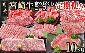 迷ったらコレ!宮崎牛食べ尽くし定期便(10ヵ月)_T120（10）-0101_(都城市) A5 5等級 牛肉 バラ 赤身 サーロインステーキ ヒレステーキ ロース 焼き肉 しゃぶしゃぶ すき焼き スライス 切り落とし