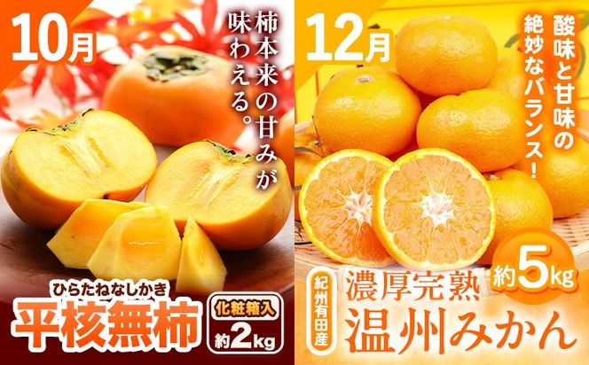 【発送月固定定期便】フルーツセット 果物セット(すいか 桃 ひらたねなし柿 みかん)【全4回】 魚鶴商店《6月中旬-1月上旬頃出荷》 和歌山県 日高川町 すいか 小玉 ひとりじめ 桃 平核無柿 柿 化粧箱入 ギフト 果物 フルーツ 旬 送料無料 定期便---wshg_uot110tei_26_49000_681012y4---