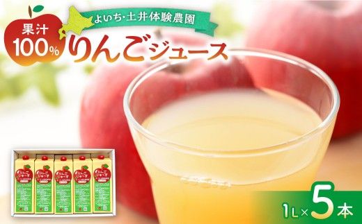 北海道余市町産 太陽の恵み 果汁100% りんごジュース 1L×5本入り 有機栽培 ストレート果汁_Y127-0012 