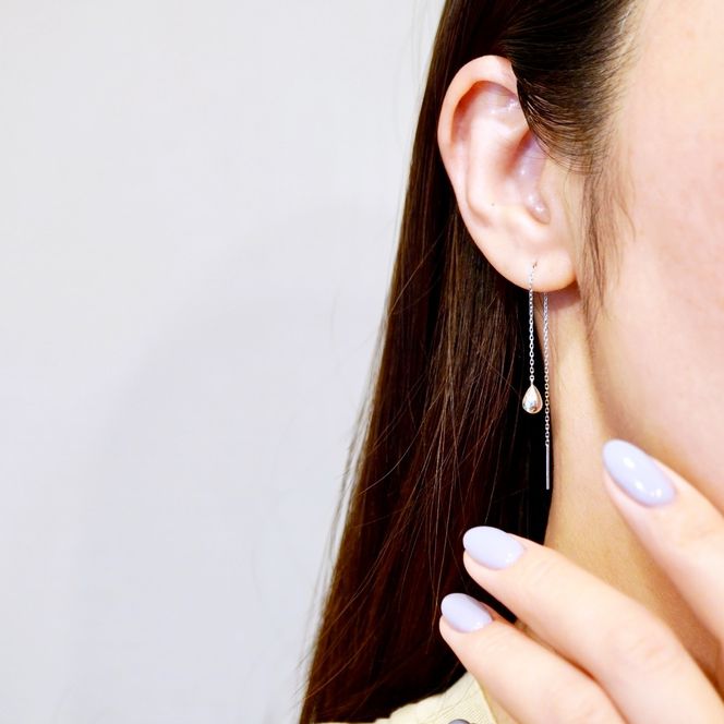 K18WG(18金) ホワイトゴールド 地金 雫 チェーン ピアス シンプル ツユ ティアドロップ 保証書付 KO-0070 242-034-b