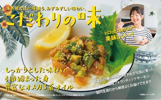 B56【日本初：完全陸上養殖】小山町産アトランティックサーモン（冷凍）ポキ丼（70g×4パック）コク旨ごまだれ