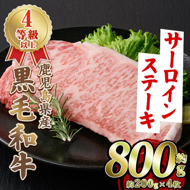 鹿児島県産 黒毛和牛 4等級以上 サーロイン ステーキ (約800g・約200g×4枚) 国産 牛肉 サーロイン ステーキ 4等級 バーベキュー BBQ おかず 冷凍 ステーキ肉 お肉 大判 個包装 【スターゼン】akn042-70