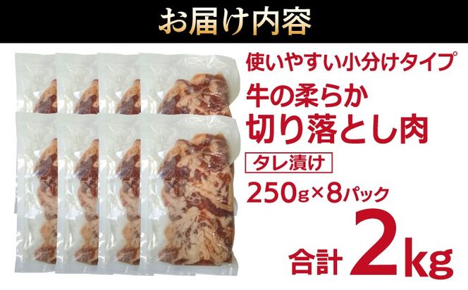 G3389 牛肉 切り落とし タレ漬け 合計2kg【味付け 小分け 焼くだけ 簡単調理 BBQ 牛肉 250g×8袋】