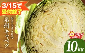 G3668 【3月15日受付終了】泉州キャベツ 10kg【新鮮 野菜 泉佐野産 やさい 射手矢農園 高評価 数量限定 スピード発送】