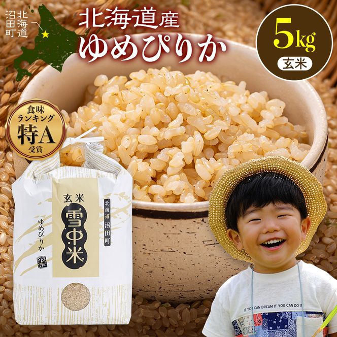 令和8年産 特Aランク米 ゆめぴりか 玄米 5kg（5kg×1袋）【2月発送】雪冷気 籾貯蔵 雪中米 北海道 nr-3037