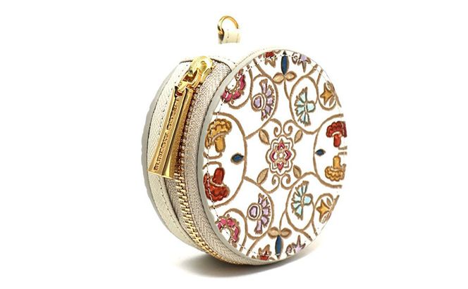 【文庫屋大関】マカロンポーチ 金唐小花【皮革工芸品】 ポーチ ミニポーチ 小物入れ アクセサリー入れ イヤホン入れ 収納 保管ケース 手のひらサイズ  本革 革 皮革 工芸品 工芸 雑貨 ギフト プレゼント 日本製 東京