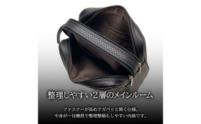 パンチング天ファスナーWポーチ 黒 25965-01 / 平野鞄 ポーチ 2層式 仕分け収納 ダブルファスナー カード入れ 縦持ち サイドハンドル フォーマル シンプル デザイン 高級 豊岡製鞄 日本製 かばん カバン バッグ 鞄
