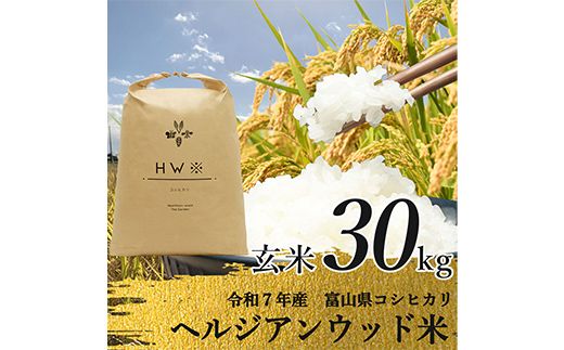 【令和7年産】玄米 ヘルジアンウッド米 30kg 富山県産コシヒカリ 玄米 国産 米 お米 日本米 ギフト 贈り物 食品 F6T-1022