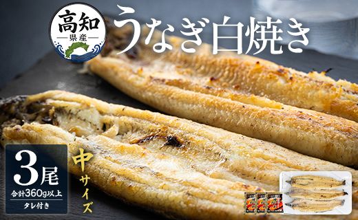 高知県産うなぎの白焼き 中サイズ 3尾(合計360g以上) タレ付き - 鰻 ウナギ 晩ご飯 夕飯 おかず 魚 肴 おつまみ ギフト 贈答 贈り物 丑の日 クリスマス 年末年始 吉川水産 高知県 香南市【冷凍】 yw-0046