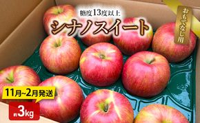 りんご【11月～2月発送】糖度13度以上 シナノスイート おもてなし用 家庭用 約3kg【青森りんご】