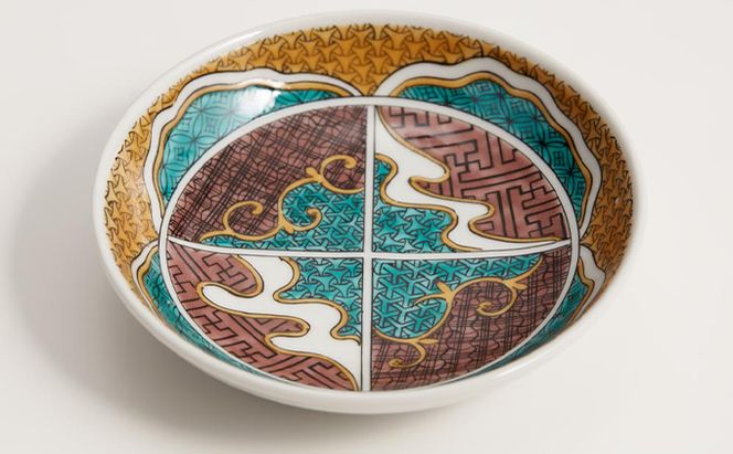 九谷焼 4.2号皿揃 古九谷風名品絵変わり（5枚セット） a01 焼き物 民芸品 工芸品 