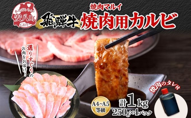 焼肉マルイ 飛騨牛 カルビ焼肉用 A4～A5等級使用 約1kg（250g×4p） 和牛 国産 国産牛 牛 牛肉 カルビ 焼き肉 冷蔵 冷蔵保存 日本産 ブランド和牛 A5 A4 お取り寄せグルメ 送料無料 岐阜県 安八町