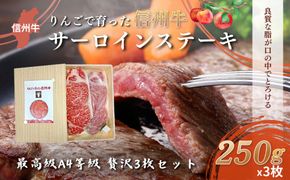 【りんごで育った信州牛】ステーキ用3枚入り【 牛肉 信州牛 サーロインステーキ 黒毛和牛 A4 サーロイン ステーキ 肉 お肉 牛 和牛 焼肉 焼き肉 BBQ バーベキュー ギフト 冷蔵 長野県 長野 】 